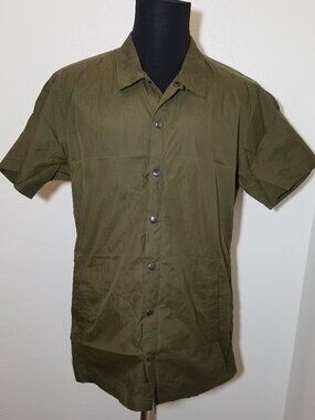 Publish Mens Large Olive Green Short Sleeve Shirt Snaps Retro Skater City Street